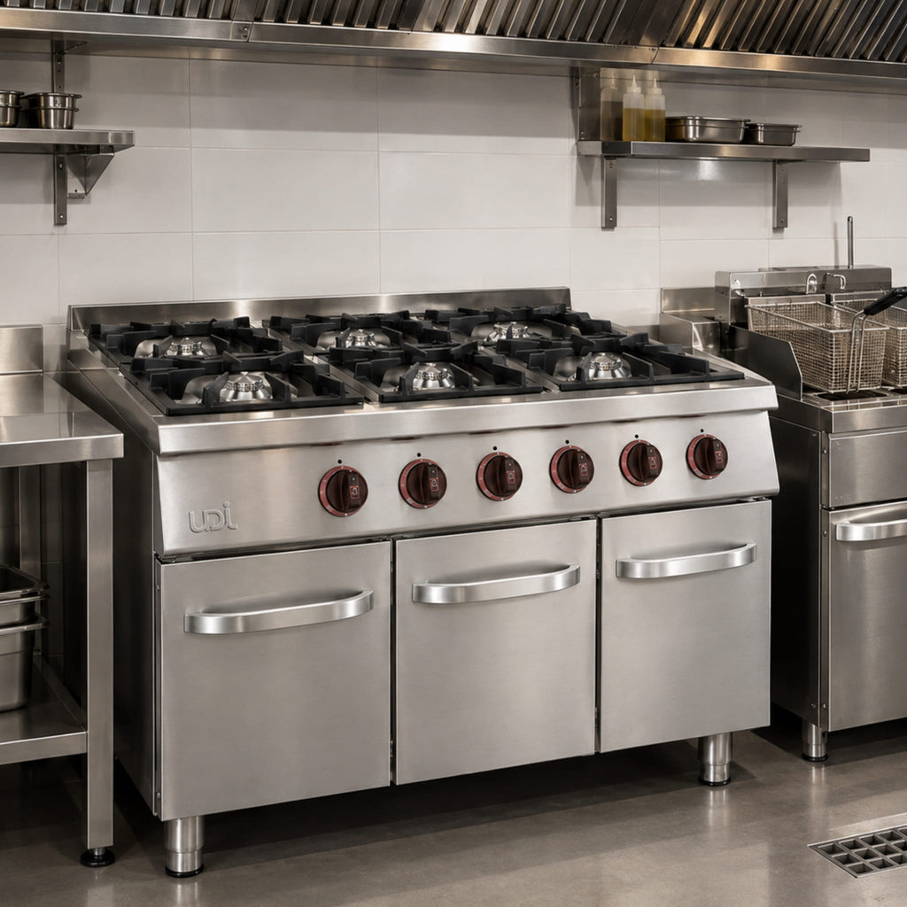 Cocina de gas con 6 quemadores real