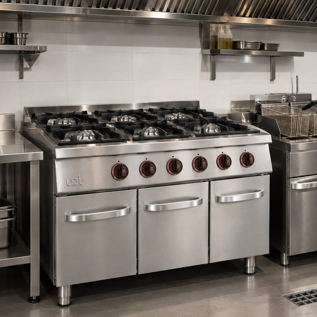 Cocina de gas con 6 quemadores real