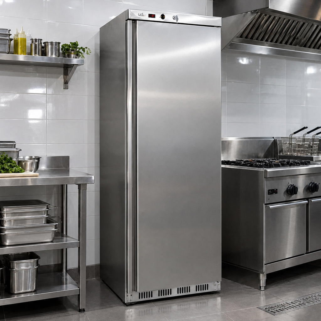 Congelador vertical en cocina