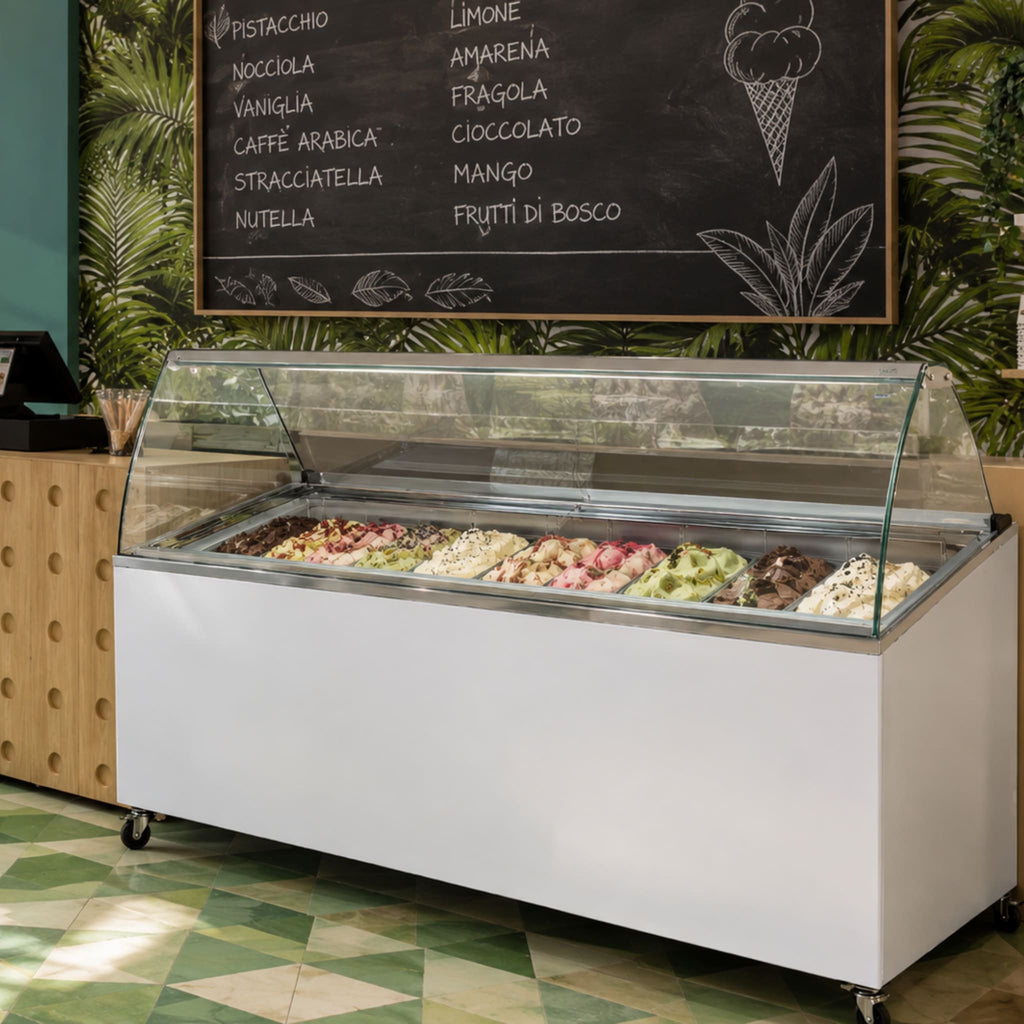 Vitrina de helados de 7 sabores heladería